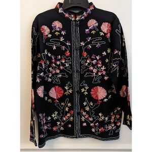 Take Two Vintage Cotton Jacket Women's Size S Black Embroidered Boho Artsy